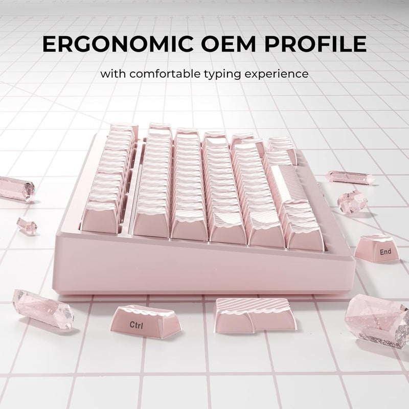 HITIME XVX Keycaps, Cute Pink Crystal Jelly Keycaps 75 65 60 100 Percent, Custom Side Printed Key caps for ANSI/ISO Layout 61/68/84/87/98/104 Gaming Mechanical Keyboard, OEM Profile 136 Keys - Image 4